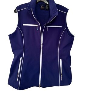 JoFit Golf Vest Womens Size L Zip Up Pockets High Neck Blue White